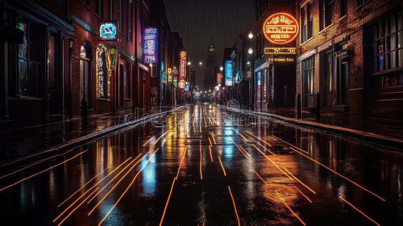 雨夜霓虹街道·光影倒映